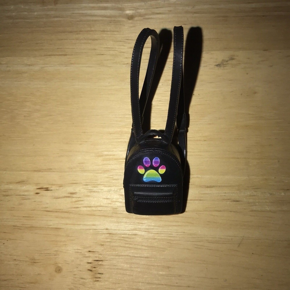 BARBIE‎ DOLL ACCESSORY SMALL BLACK BACKPACK W/ RAINBOW PAW PRINT